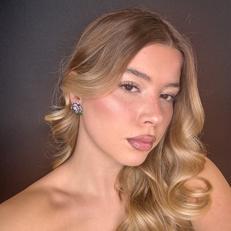 Palestro Milano Orecchini Rosa di Pavè con Perlina