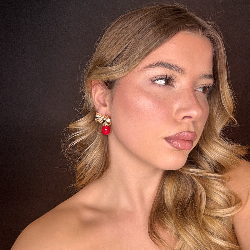 Palestro Milano Orecchini Gold Rosso Fiocchetto con Perla pendente