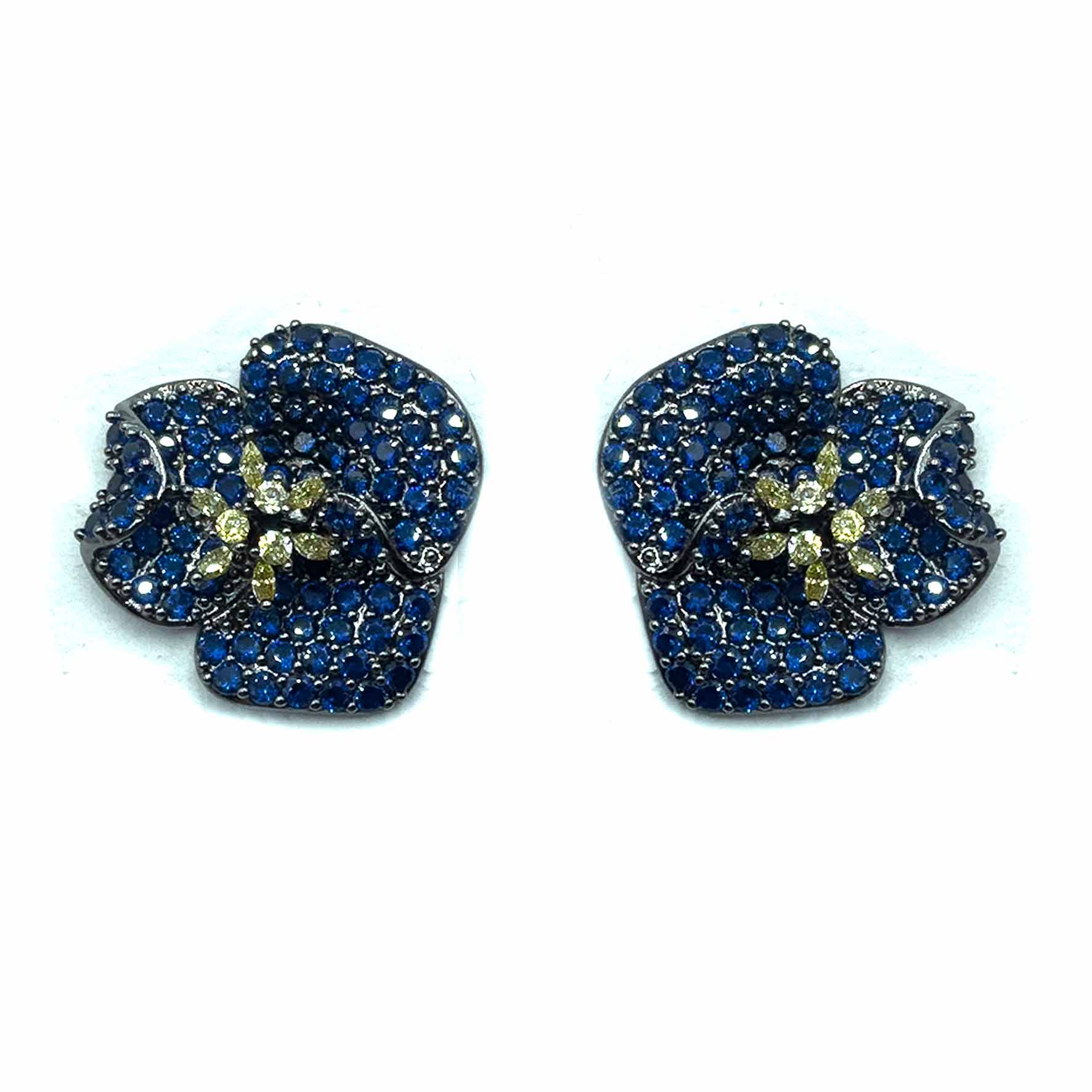 Palestro Milano Orecchini Dark - Blu Giallo Fiore a Tre Petali di Pavè