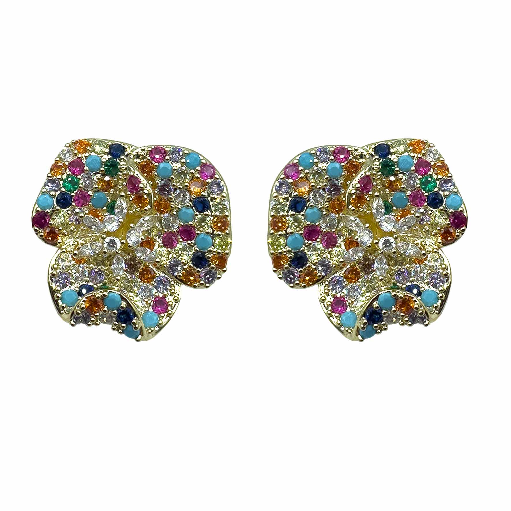 Palestro Milano Orecchini Gold - Multicolor Fiore a Tre Petali di Pavè