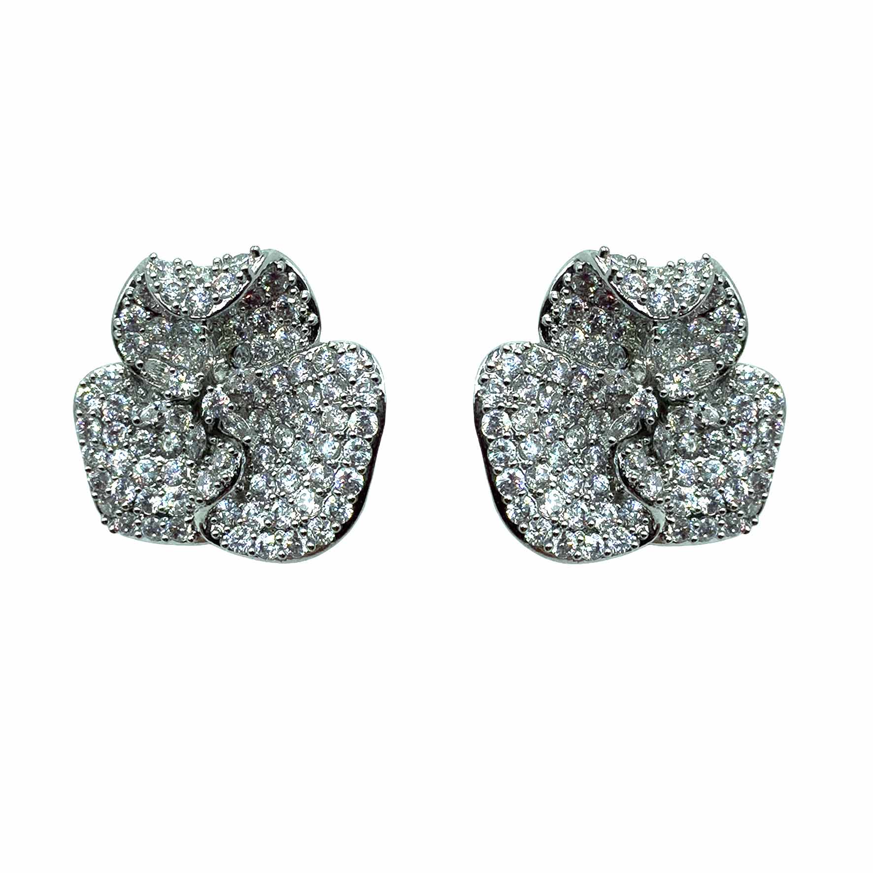 Palestro Milano Orecchini Silver Fiore a Tre Petali di Pavè
