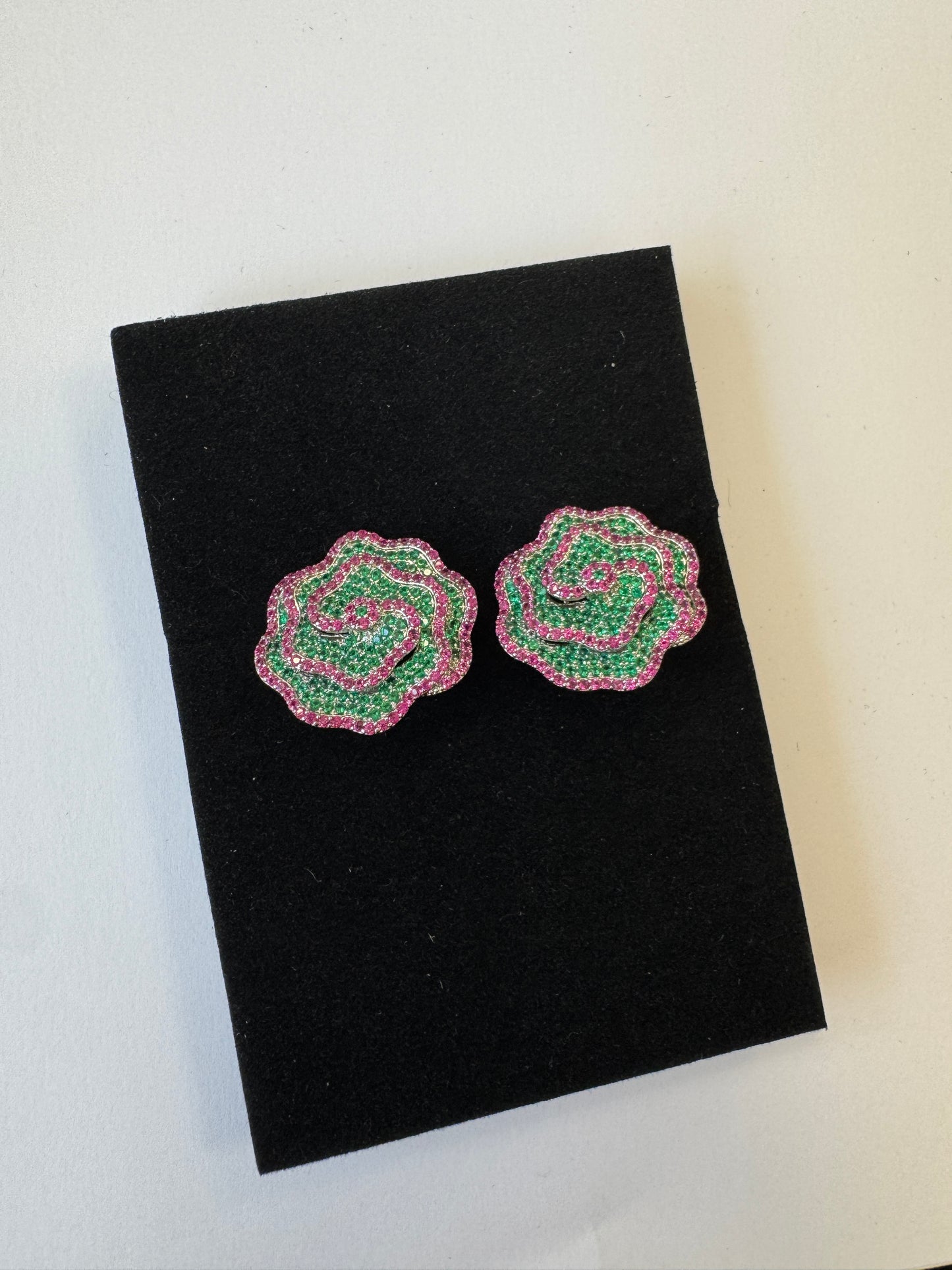 Roselline di pavè verde/fucsia