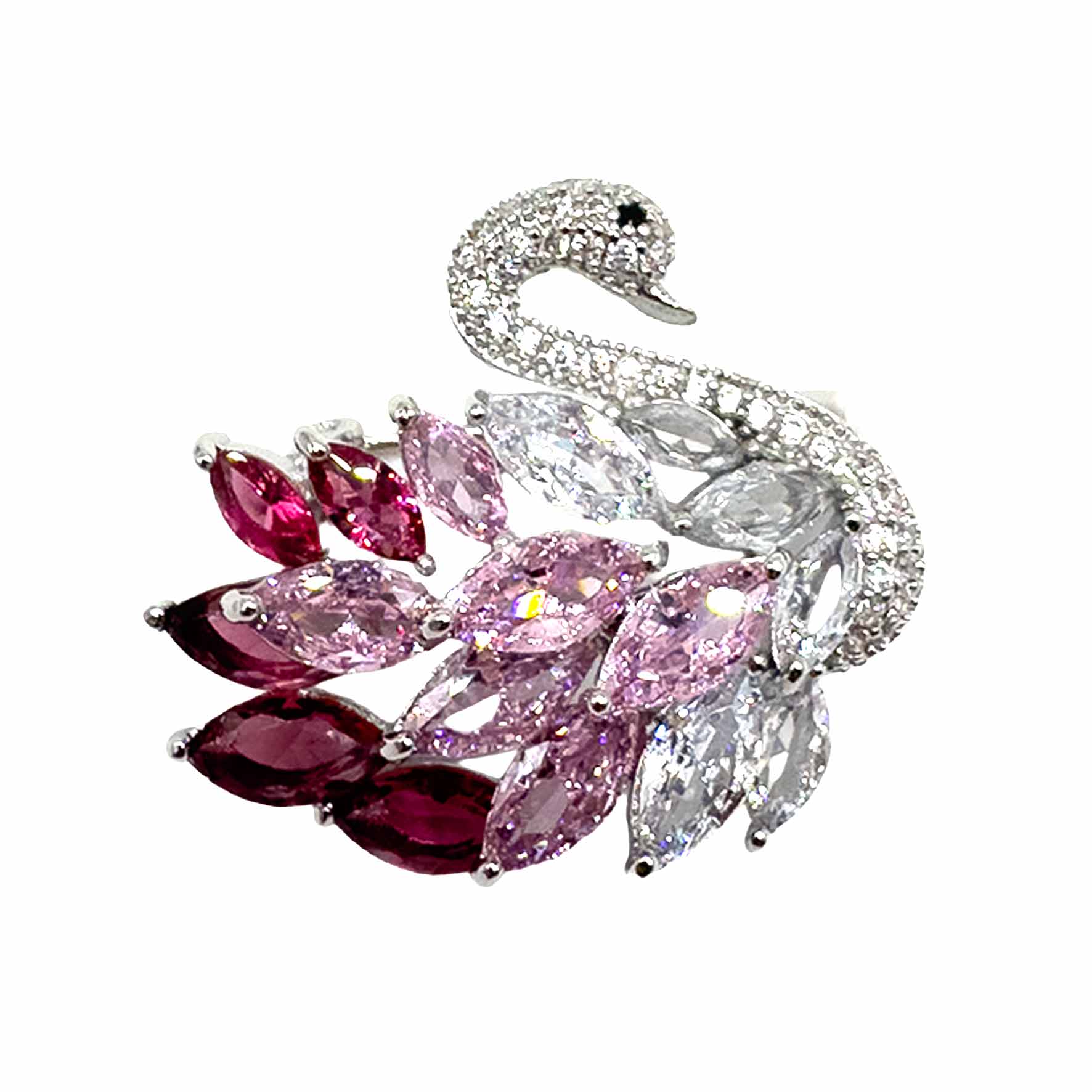 Palestro Milano Spille e spillette Base Silver - Fucsia/Pink Cigno con Pietre