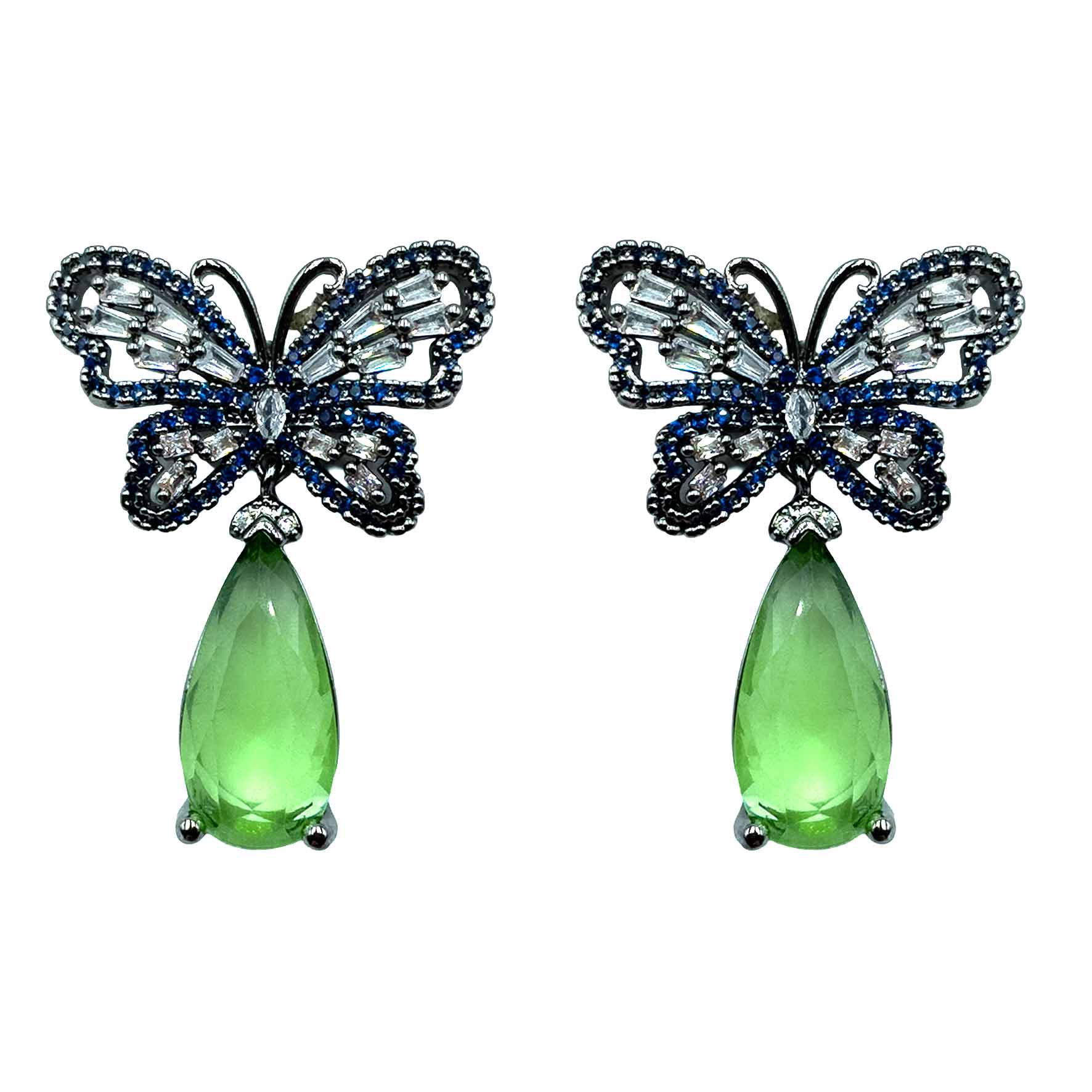 Palestro Milano Orecchini Dark - Blu Goccia Verde Chiaro Farfalla & Goccia