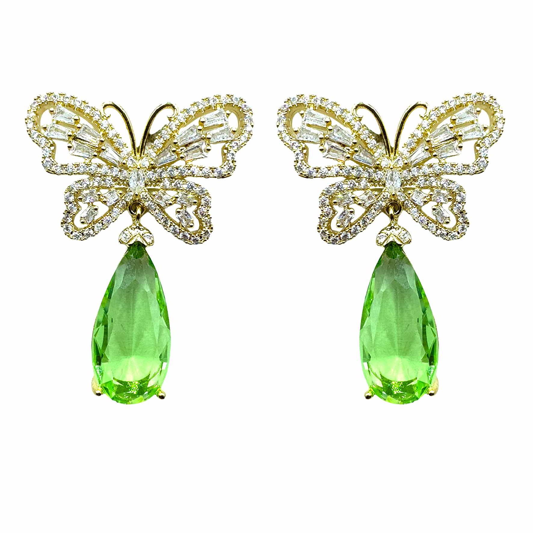 Palestro Milano Orecchini Gold - Goccia Verde Chiaro Farfalla & Goccia