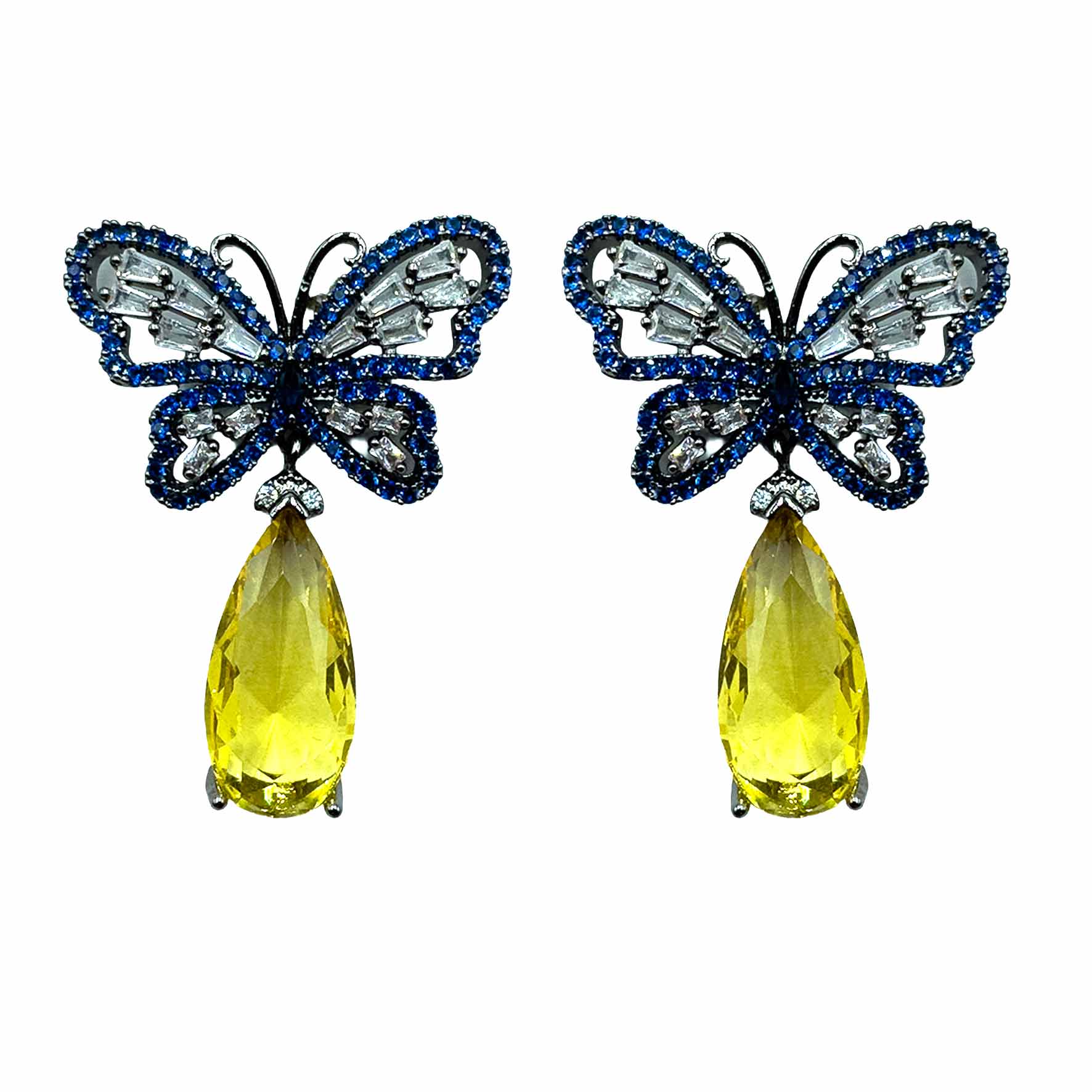 Palestro Milano Orecchini Dark - Blu Goccia Gialla Farfalla & Goccia