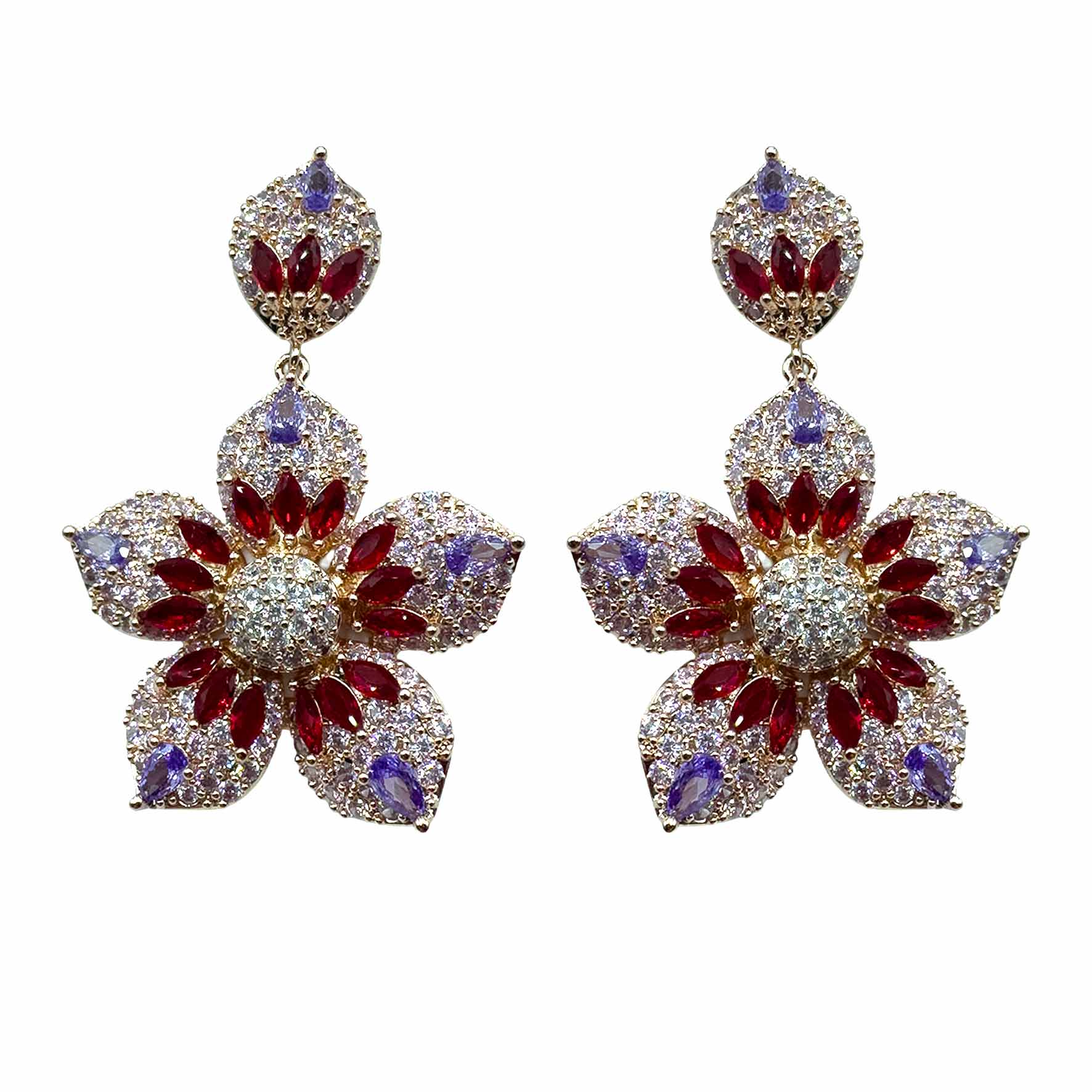 Palestro Milano Orecchini Rose Gold - Rubino Violet Fiore Azalea di Pavè