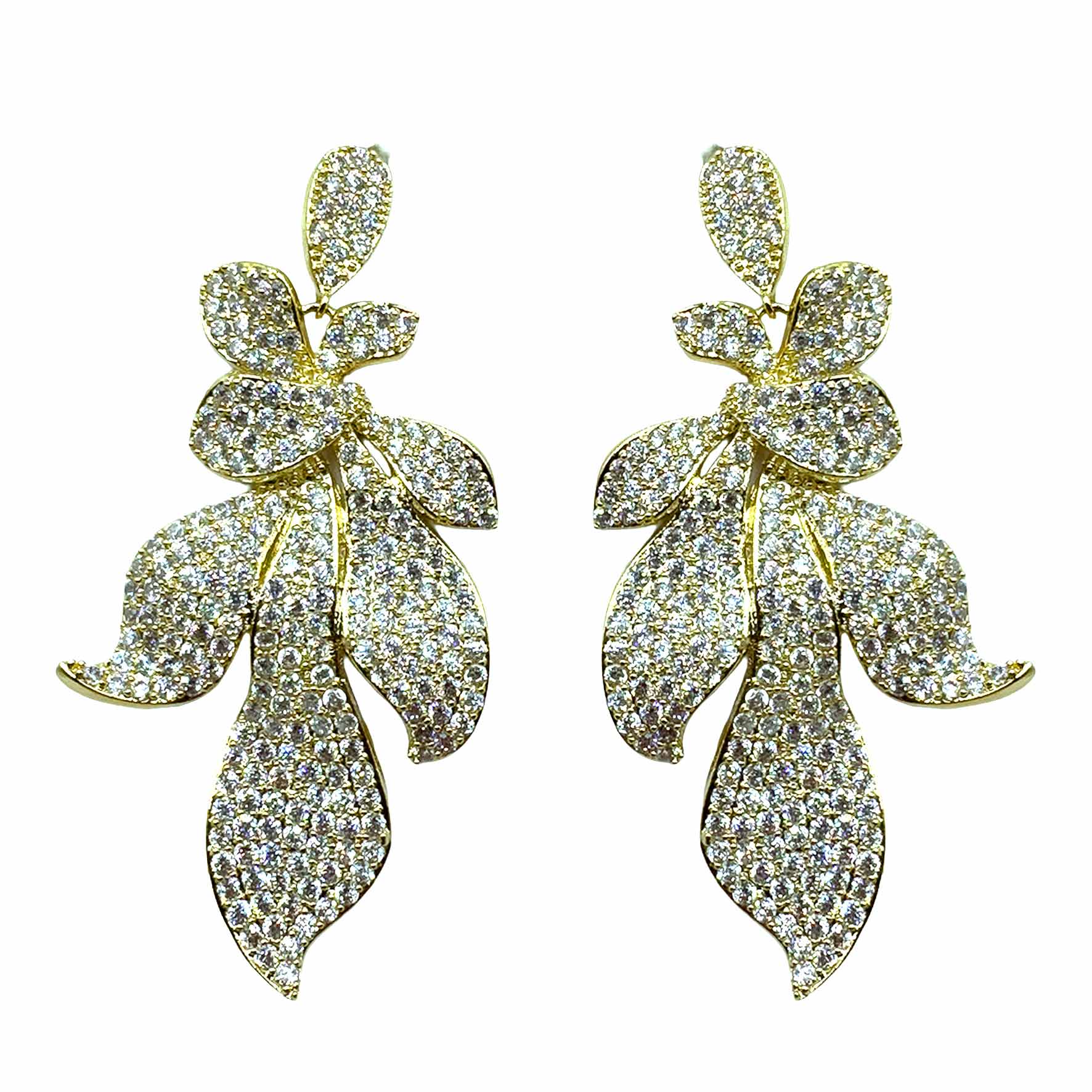 Palestro Milano Orecchini Gold Cristallo Foglie sfumature di Pavè