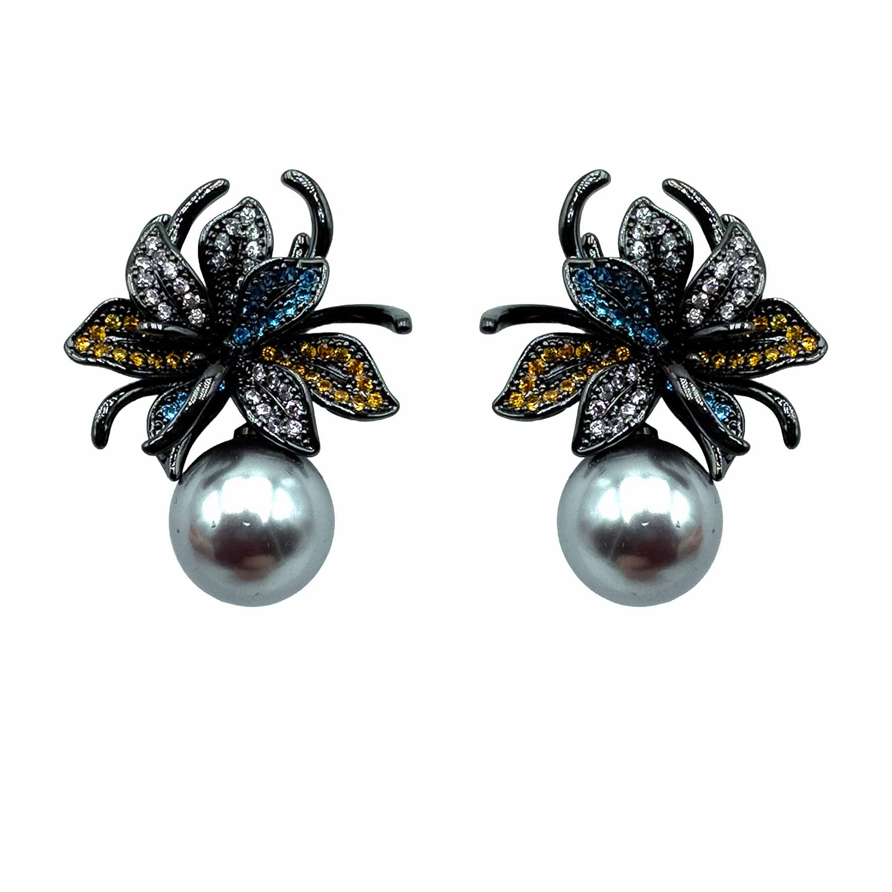 Palestro Milano Orecchini Dark - perla grigia Giglio con perla