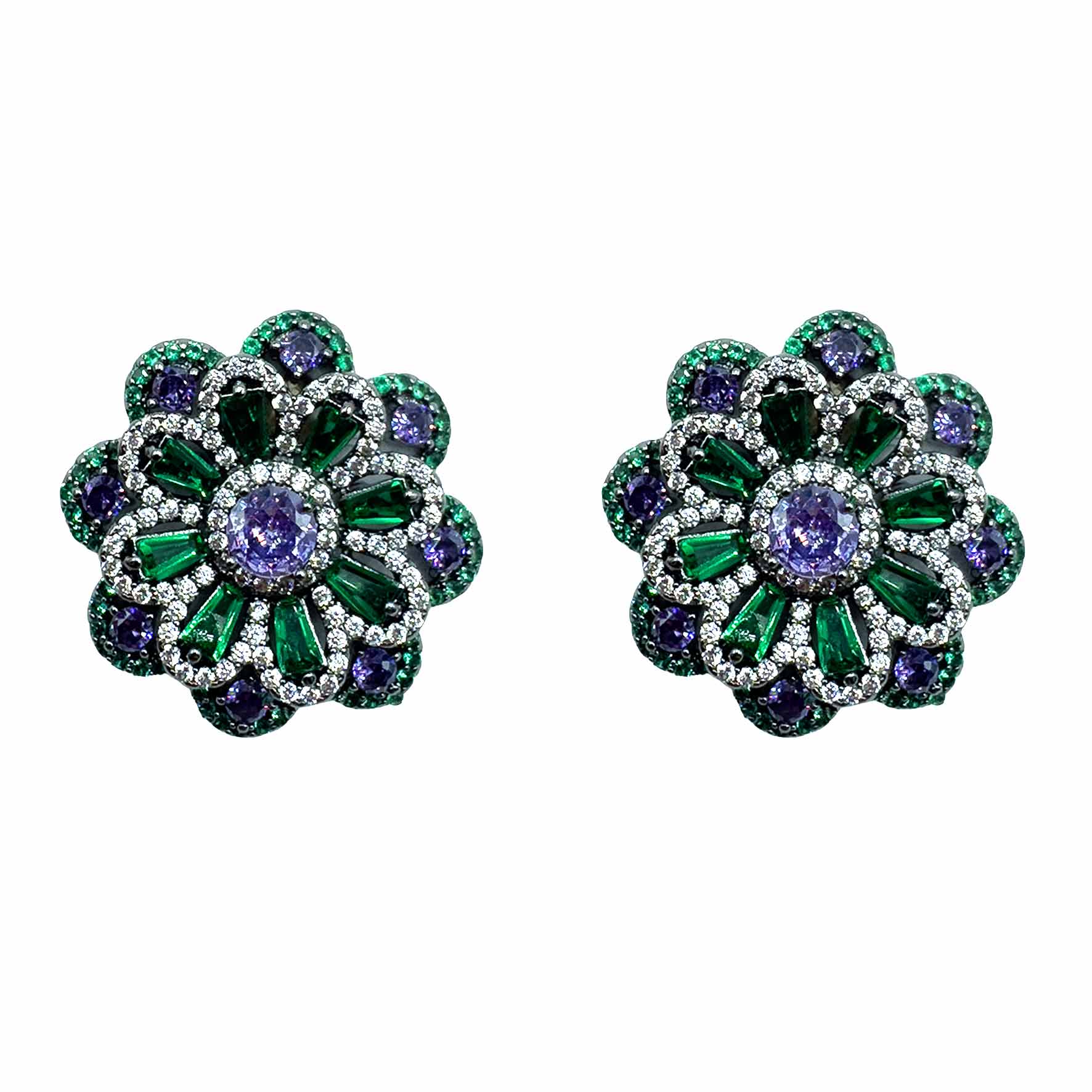 Palestro Milano Orecchini Base Dark - Verde Smeraldo Violet Margherita di Pietre