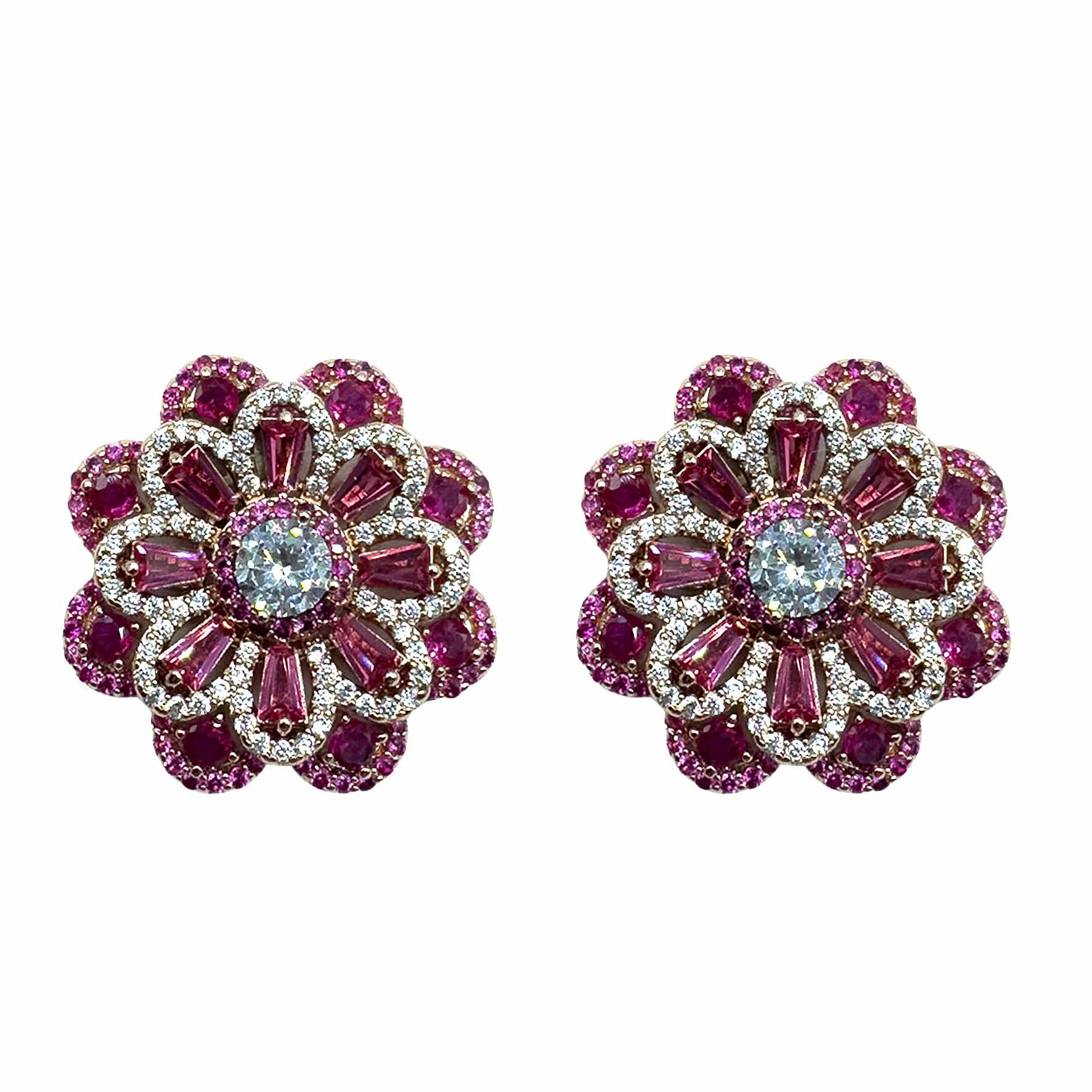Palestro Milano Orecchini Base Gold - Fucsia Silver Margherita di Pietre