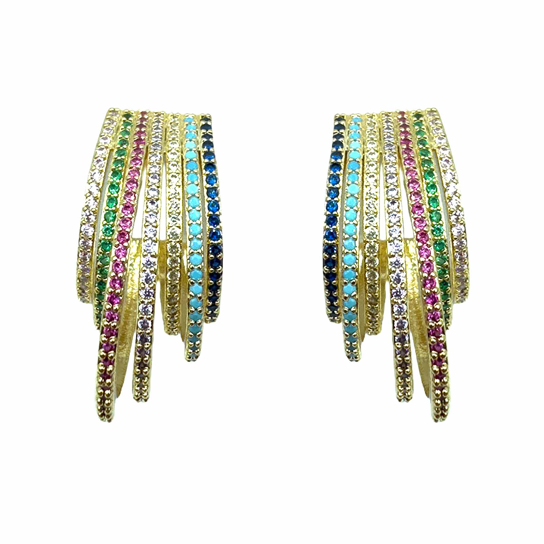 Palestro Milano Orecchini Base Gold - Multicolor Multi Cerchi di Pavè