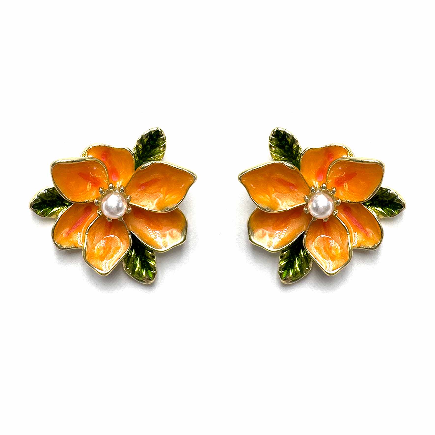 Palestro Milano Orecchini Arancio Fiore con perlina e fogliolina