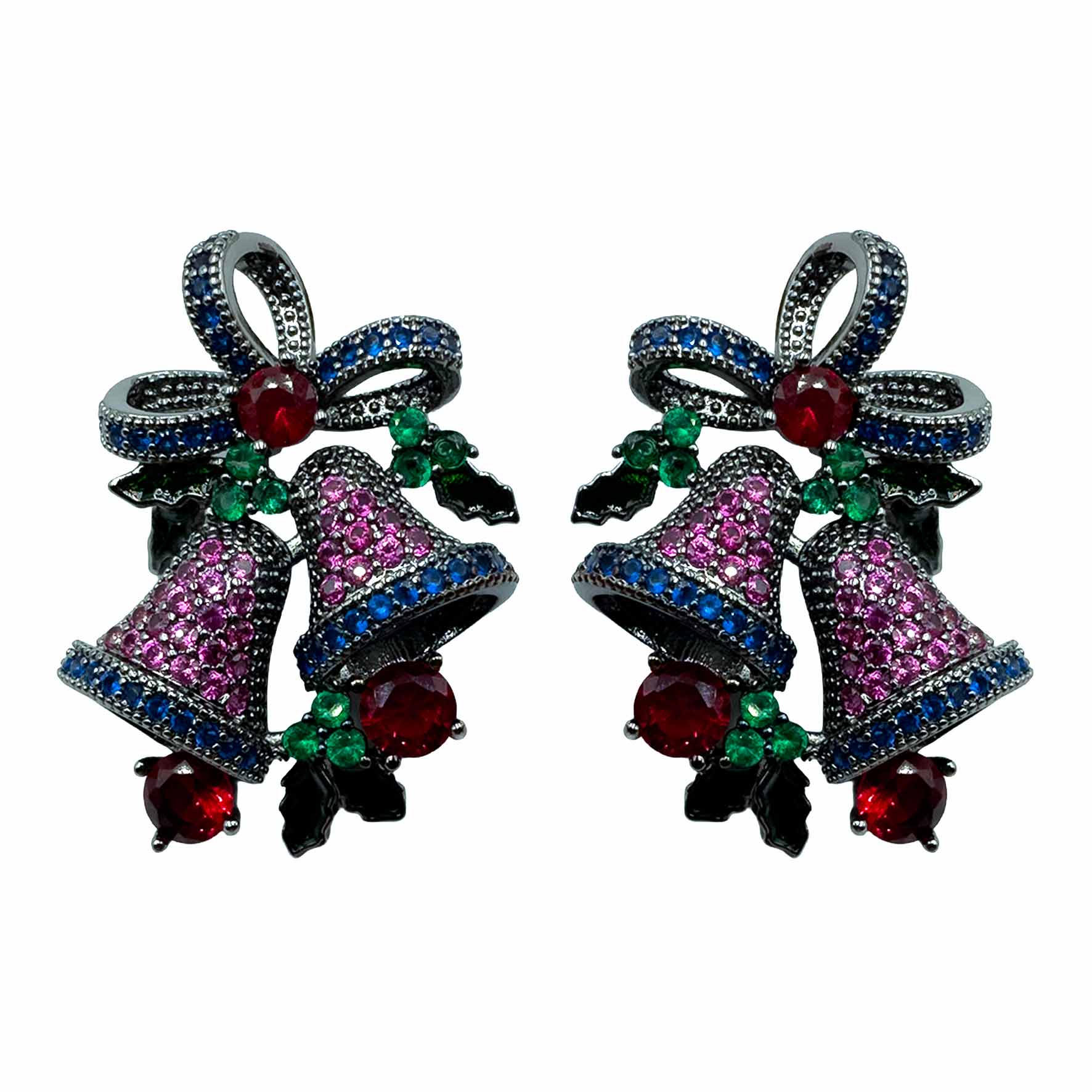 Palestro Milano Orecchini Base Dark / Fucsia-Blu Campanelle di zirconi Argento 925