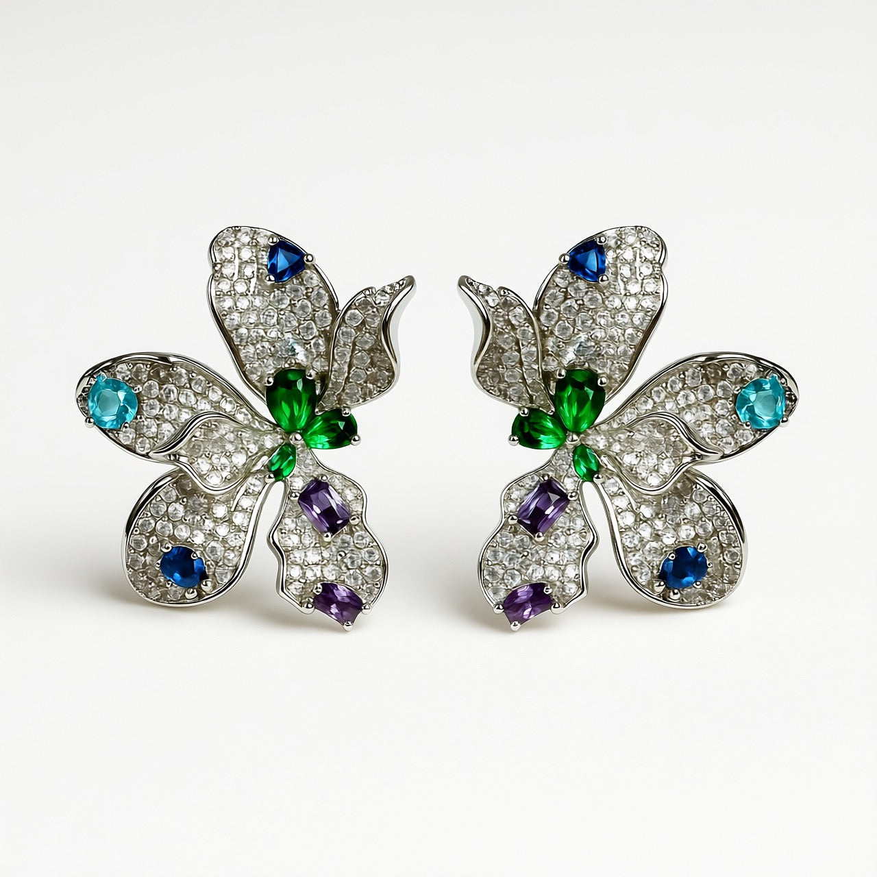 Palestro Milano Orecchini Base Silver-Colorato Petali di pavè e cristalli Arlecchino