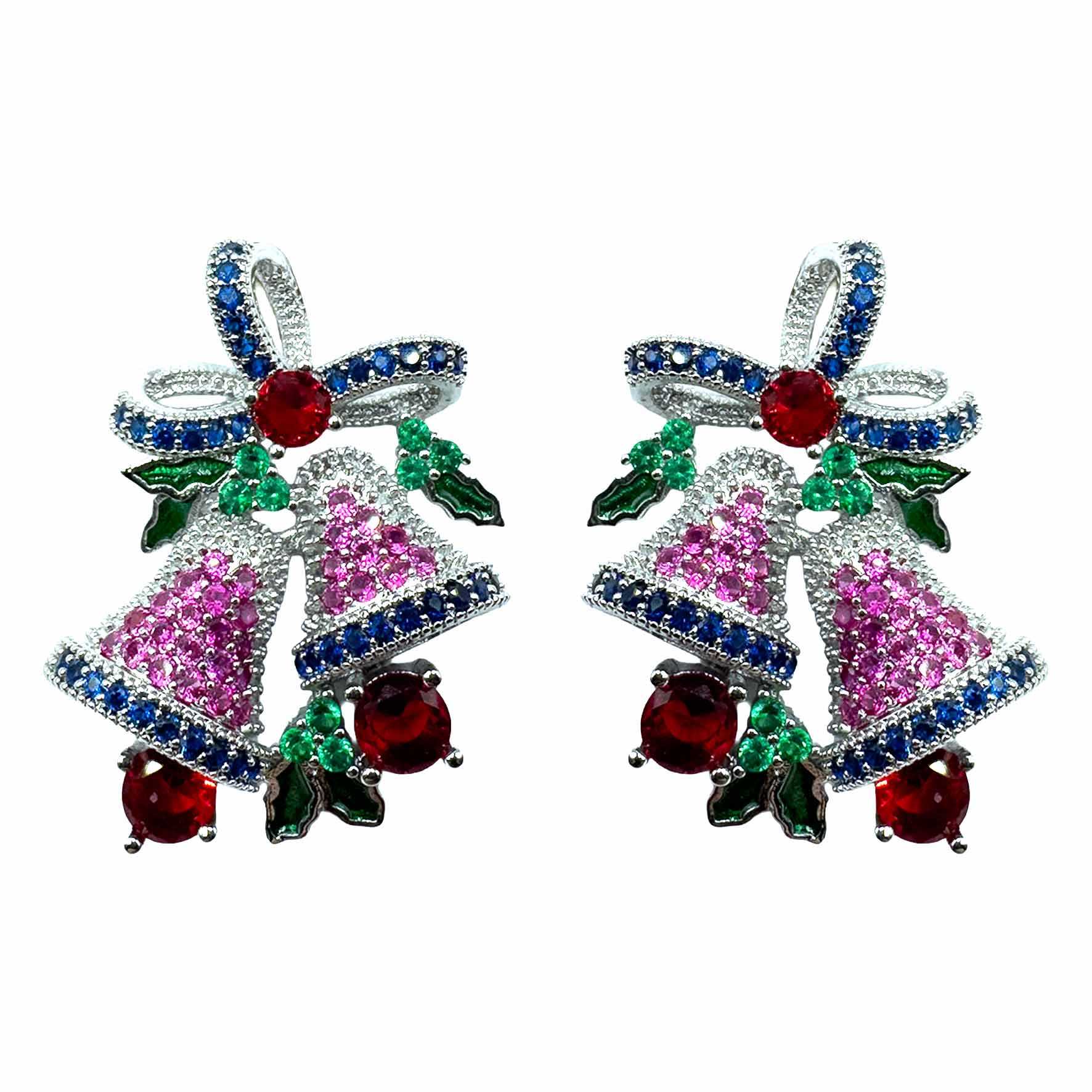 Palestro Milano Orecchini Base Silver / Fucsia Campanelle di zirconi Argento 925