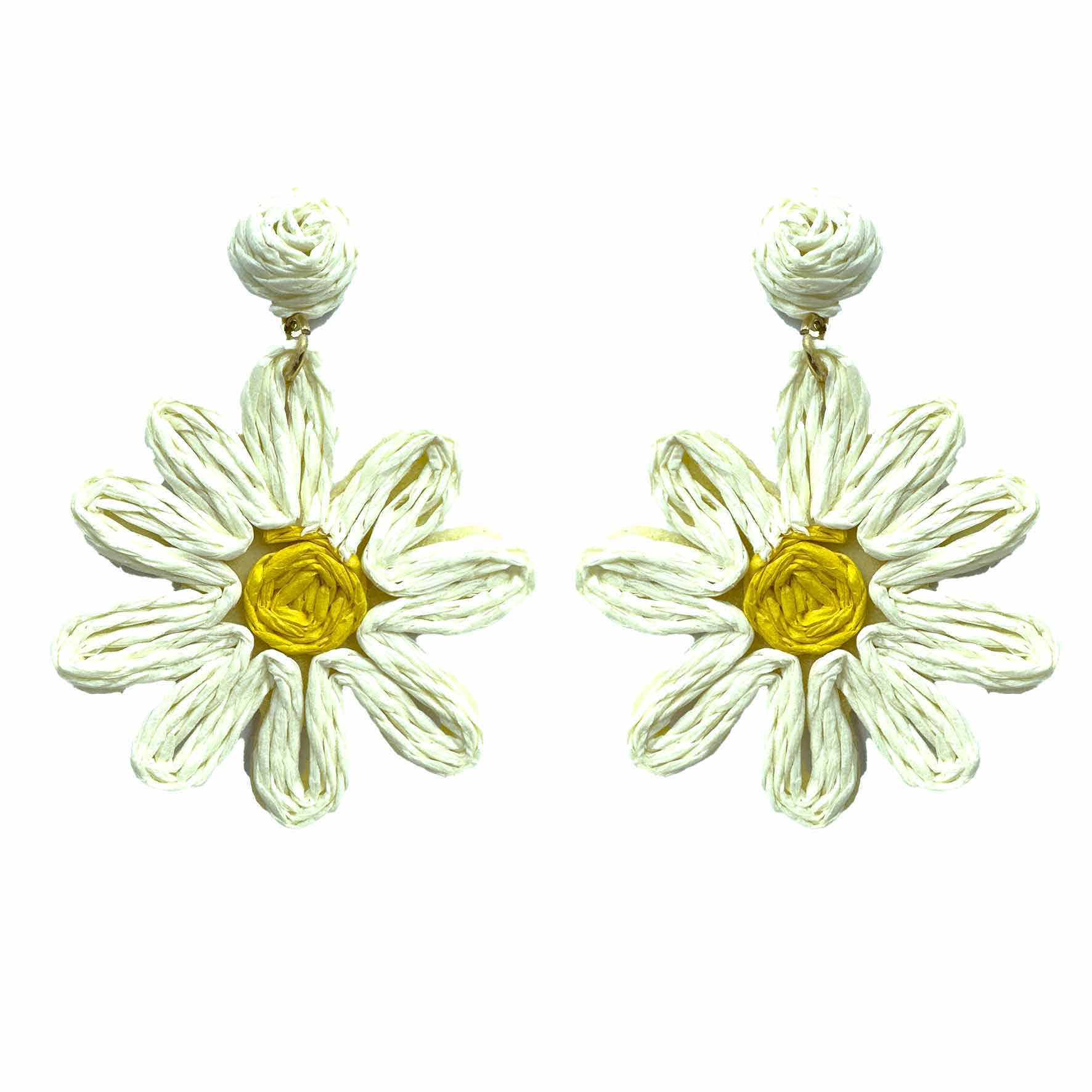 Palestro Milano Orecchini Bianco Margherite colorate in rafia