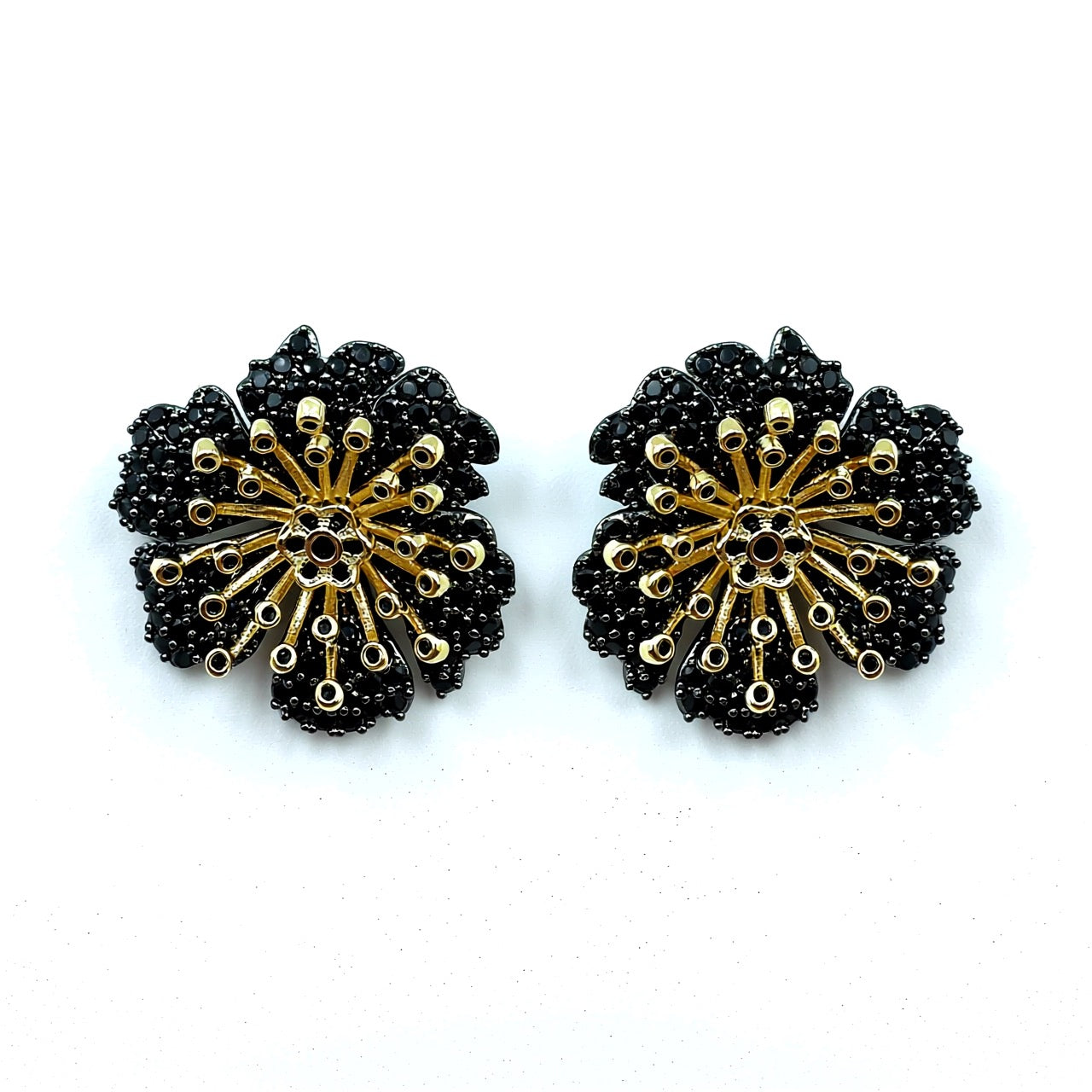 Palestro Milano Orecchini Black&Gold Ibisco di pavè