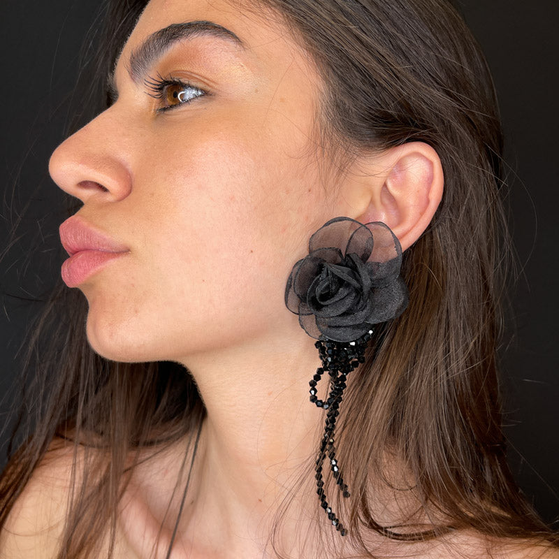 Palestro Milano Orecchini Black Peonie in tulle