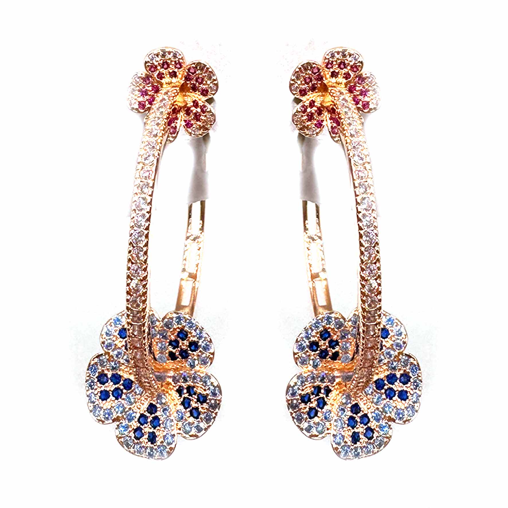 Palestro Milano Orecchini Cerchi di fiorellini azzurri/fucsia