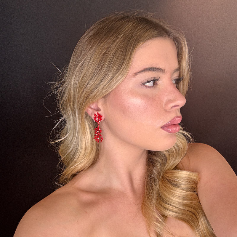 Palestro Milano Orecchini Corallo Red con Perline
