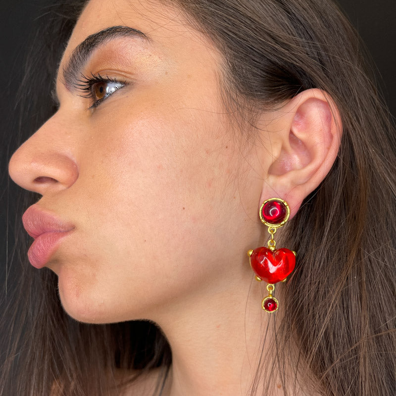 Palestro Milano Orecchini Cuoricino rosso