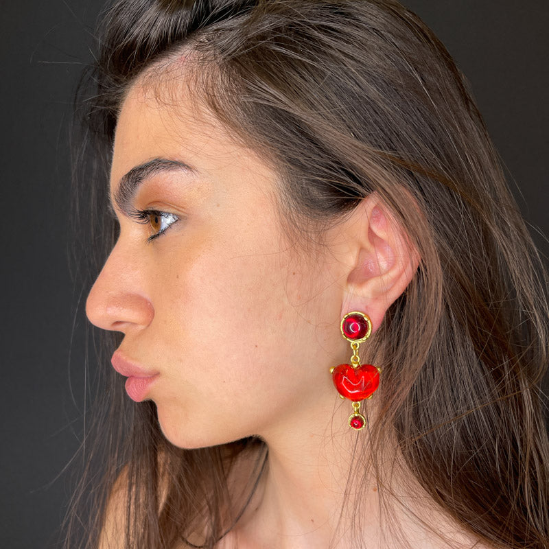 Palestro Milano Orecchini Cuoricino rosso