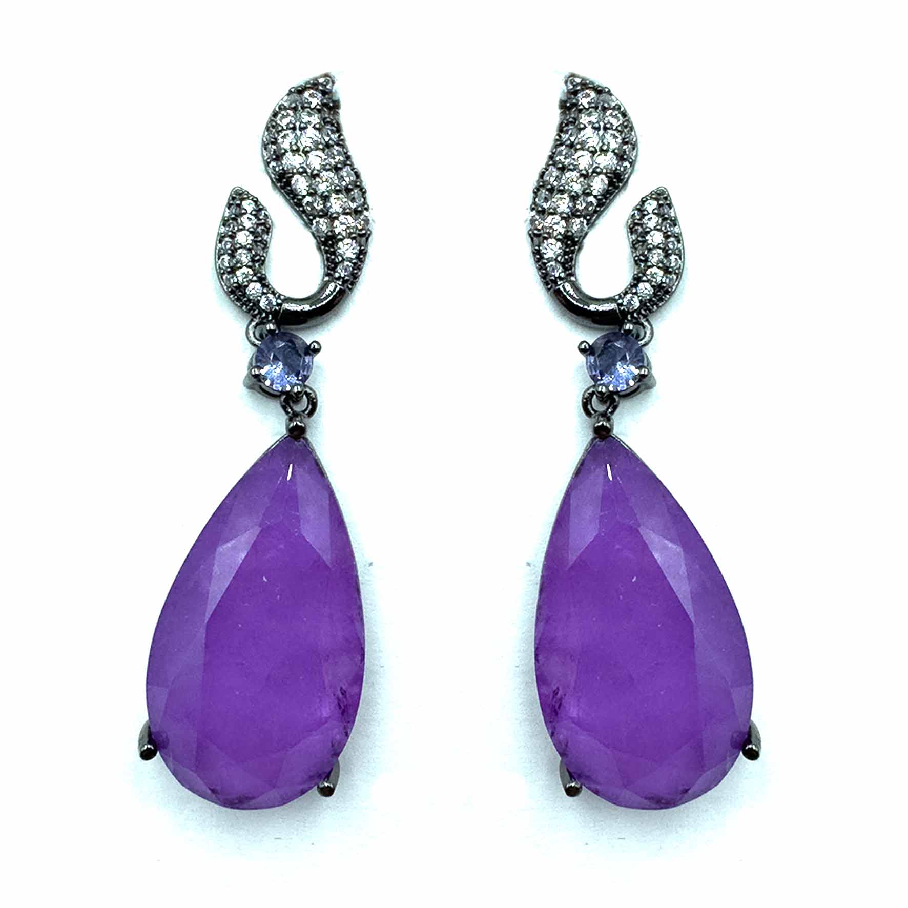 Palestro Milano Orecchini Dark Silver - Violet Virgole di pavè con goccia