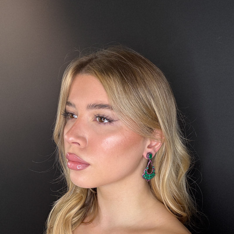 Palestro Milano Orecchini Diadema con goccia smeraldo/fucsia