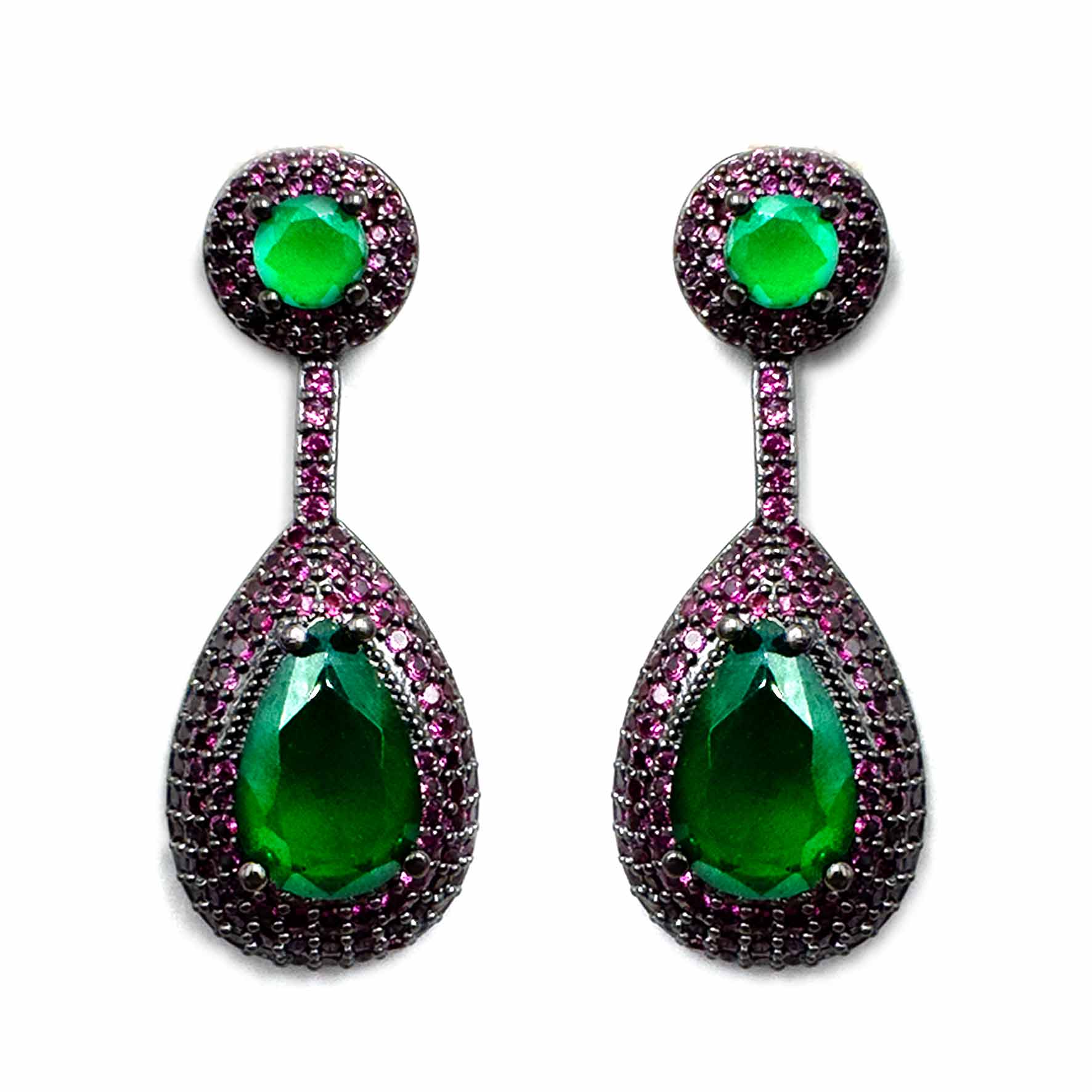 Palestro Milano Orecchini Doppia pietra smeraldo con pavè fucsia