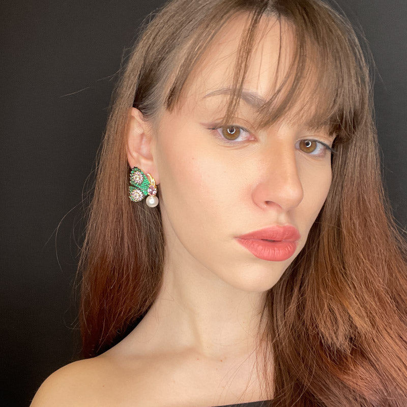 Palestro Milano Orecchini Farfalle colorate con perlina