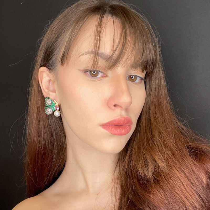 Palestro Milano Orecchini Farfalle colorate con perlina