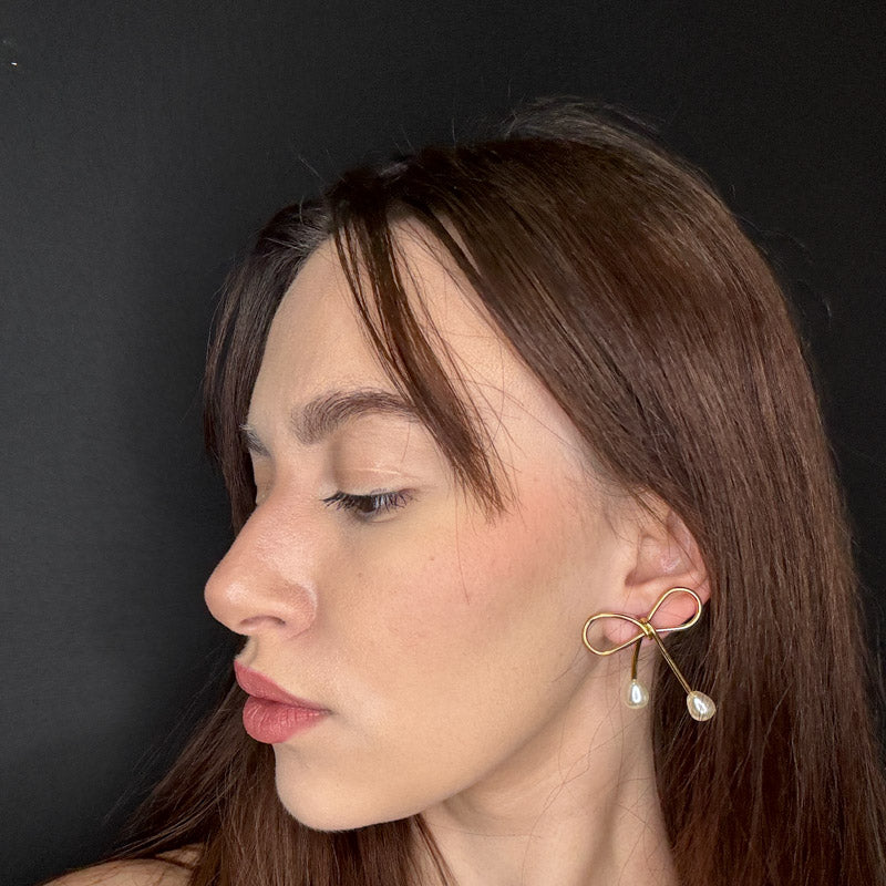 Palestro Milano Orecchini Fiocchi gold con perlina