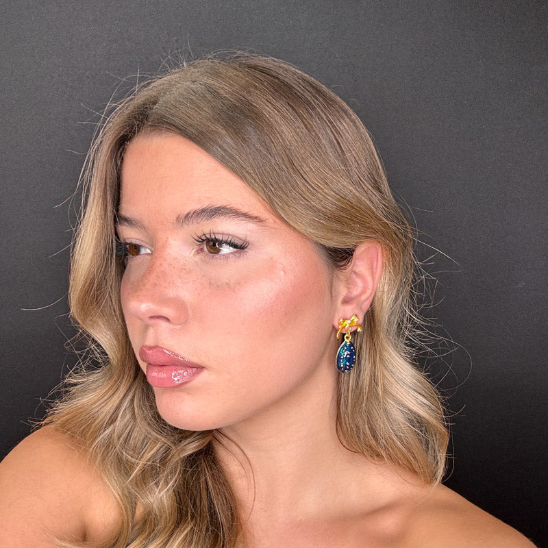 Palestro Milano Orecchini Fiocco dorato con gocce multicolor