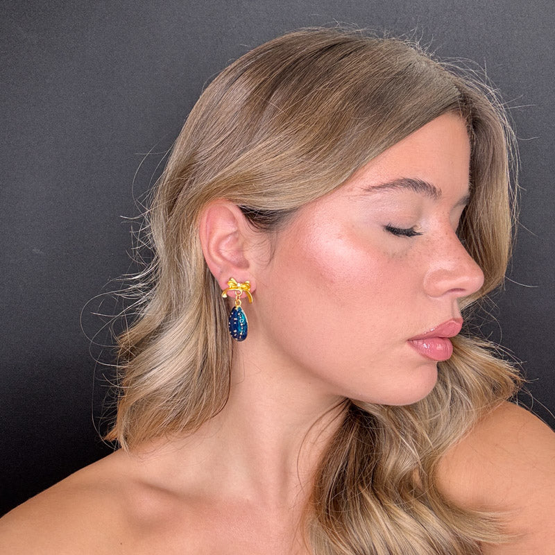 Palestro Milano Orecchini Fiocco dorato con gocce multicolor