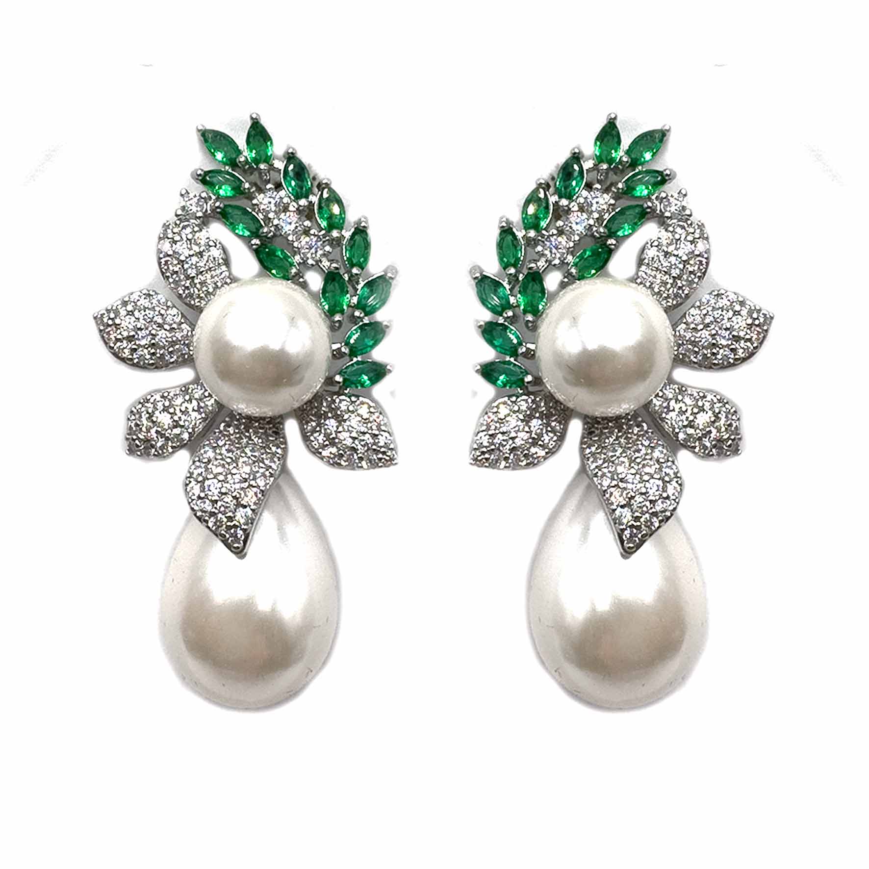 Palestro Milano Orecchini Fiore con perla a pistillo smeraldo