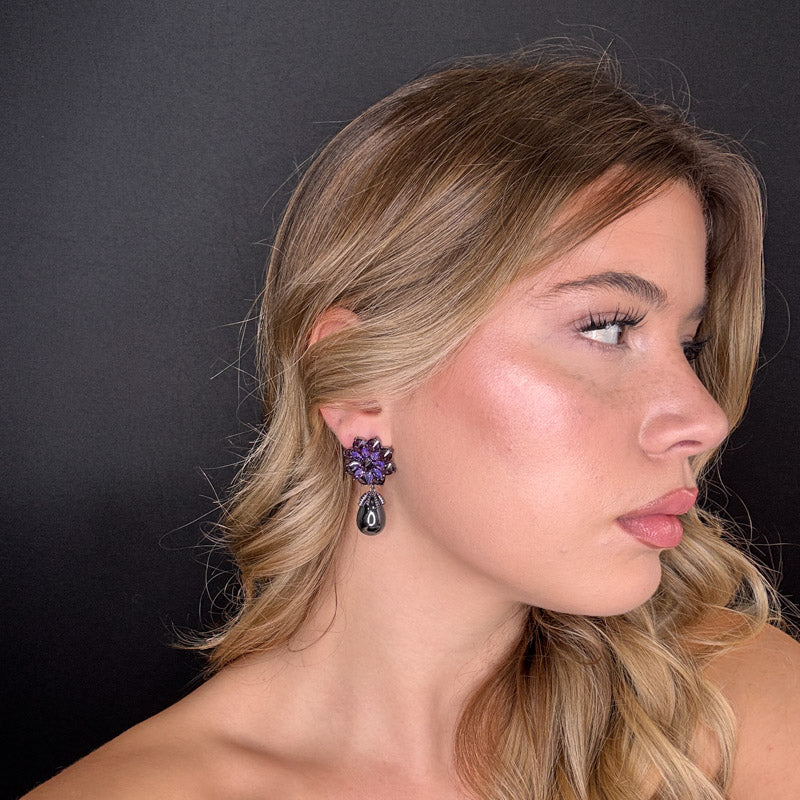 Palestro Milano Orecchini Fiore di cristalli con perla