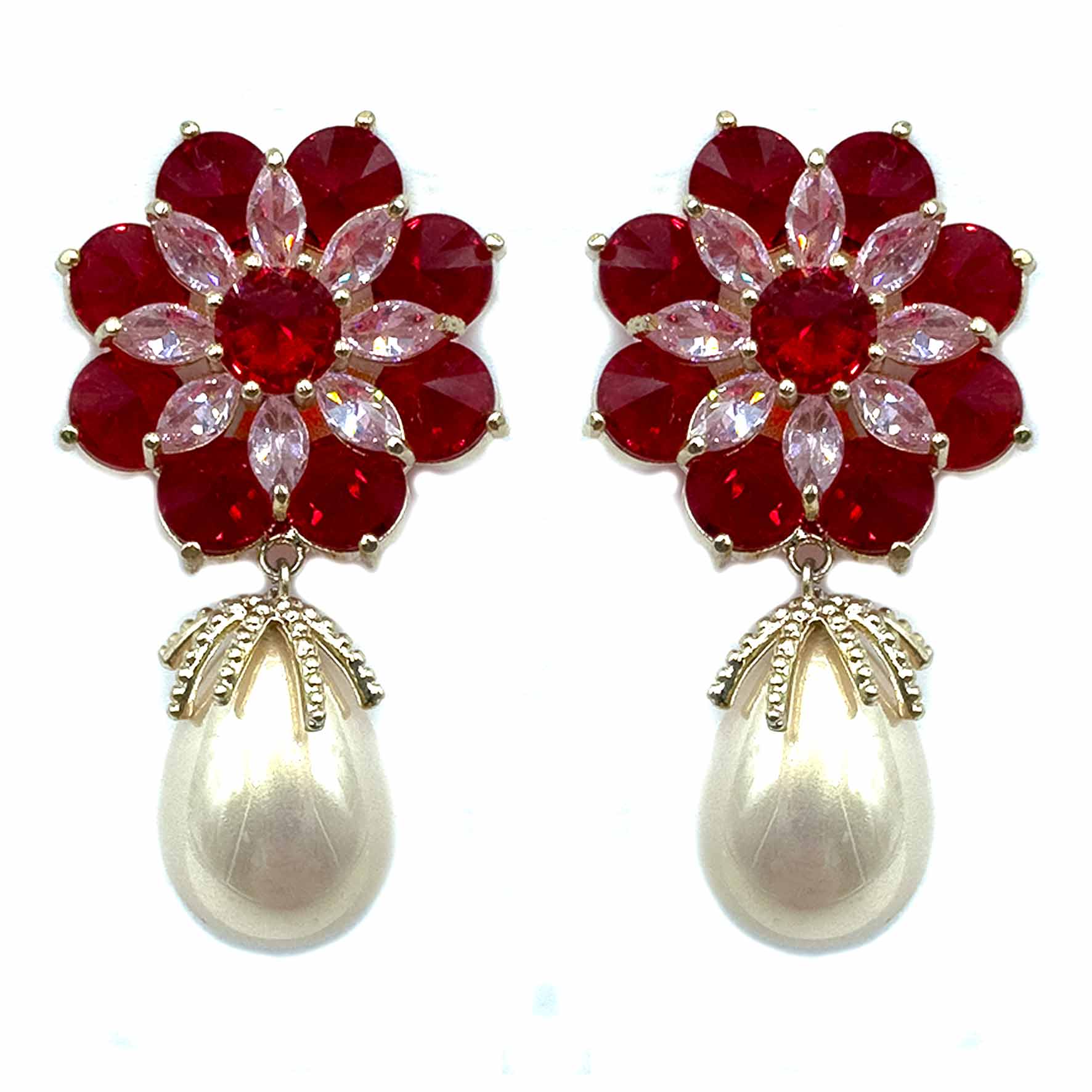 Palestro Milano Orecchini Fiore Rosso Fiore di cristalli con perla