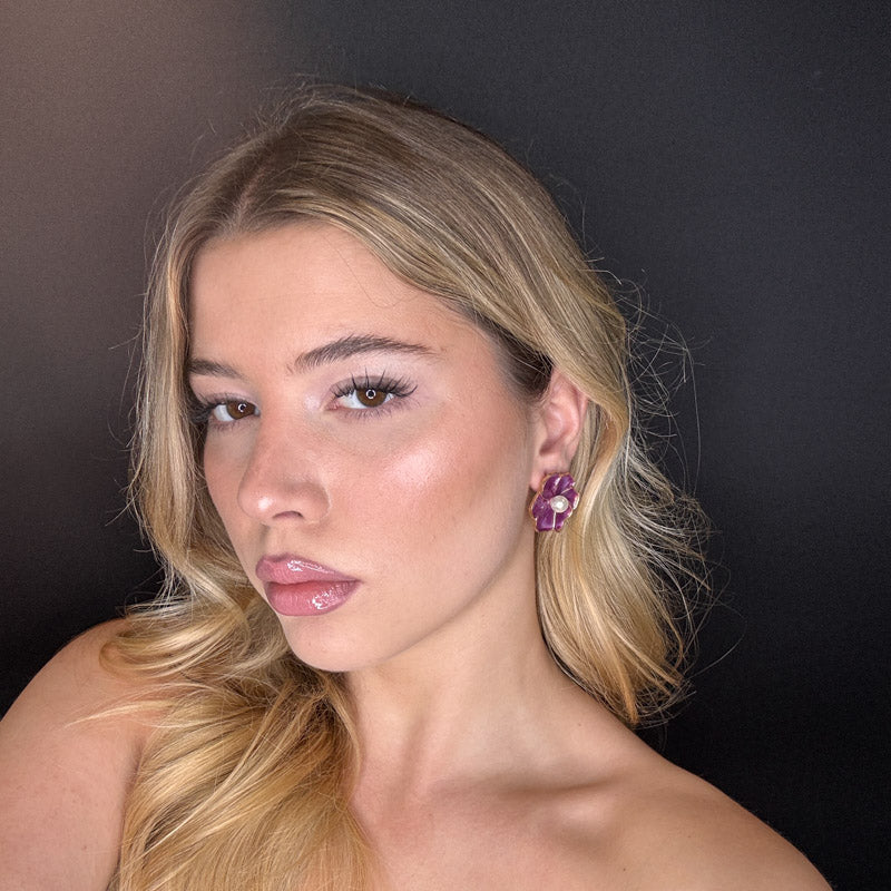 Palestro Milano Orecchini Fiorellini Smaltati con Perlina