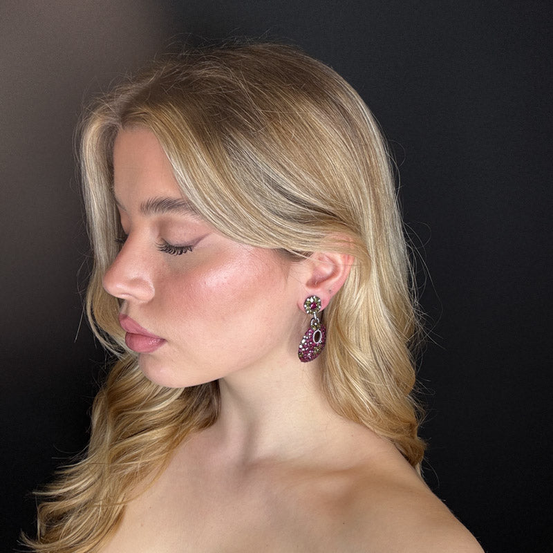 Palestro Milano Orecchini Fiori Oliva/Fucsia di pavè