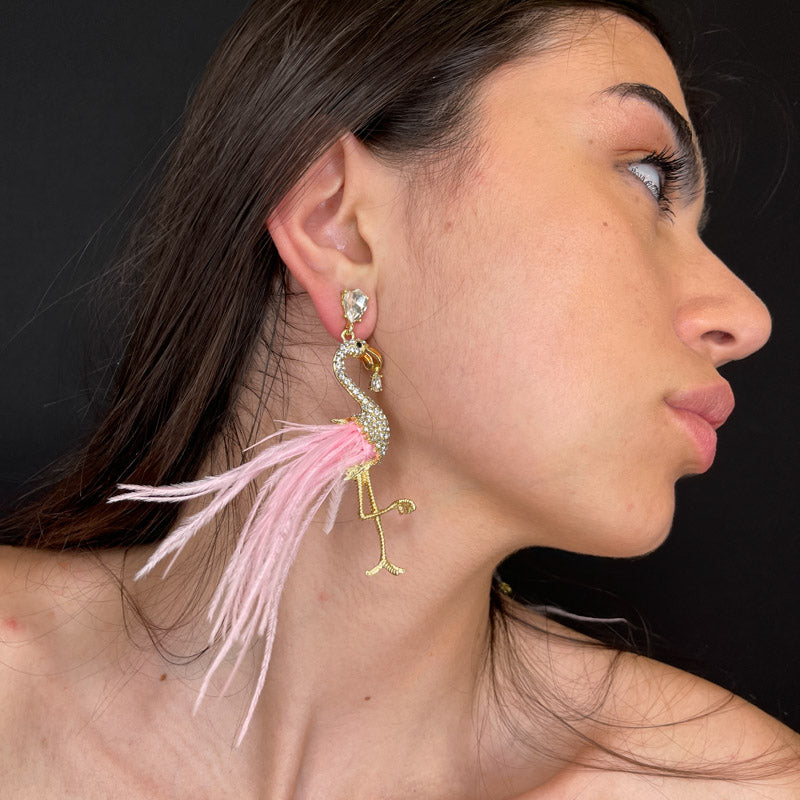 Palestro Milano Orecchini Flamingos con piume