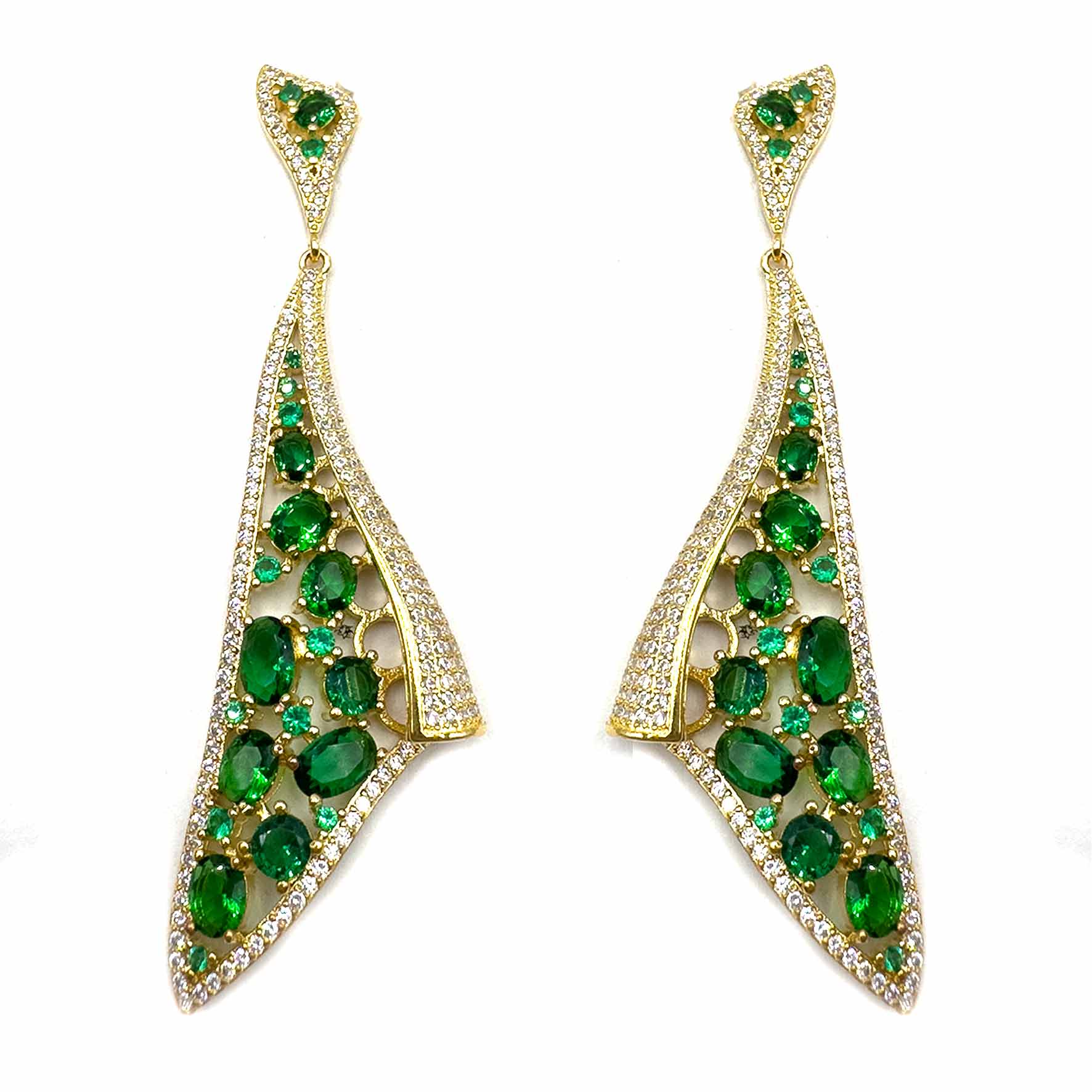Palestro Milano Orecchini Foglie di pavè gold/verde