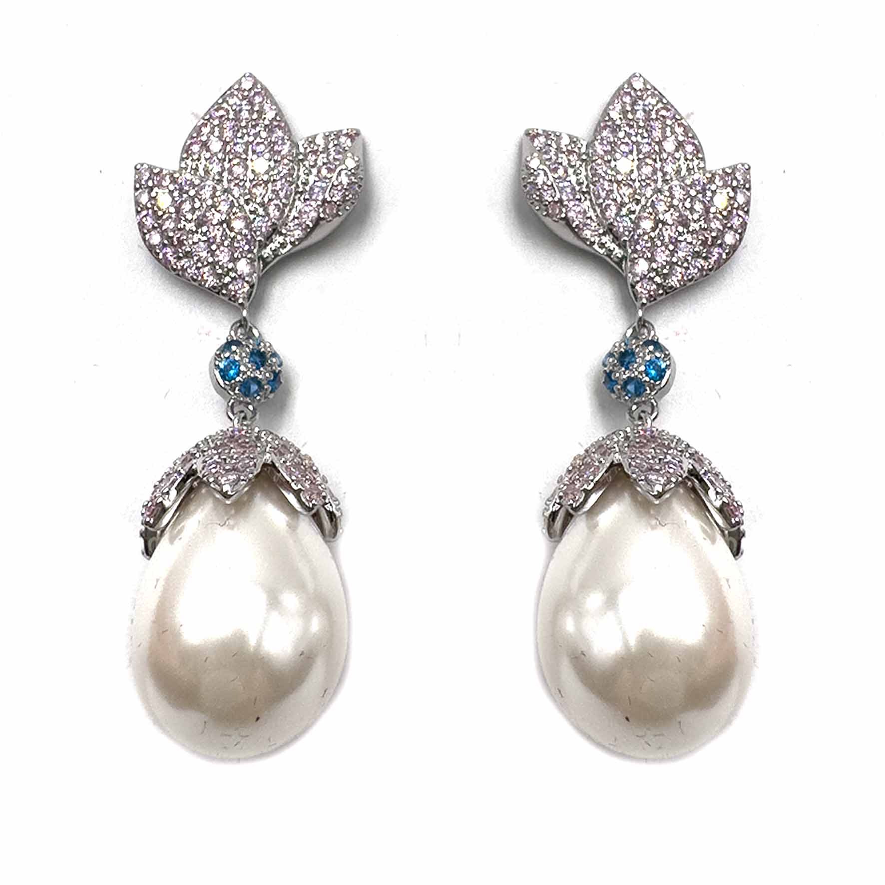 Palestro Milano Orecchini Foglioline pink di pavè con perla