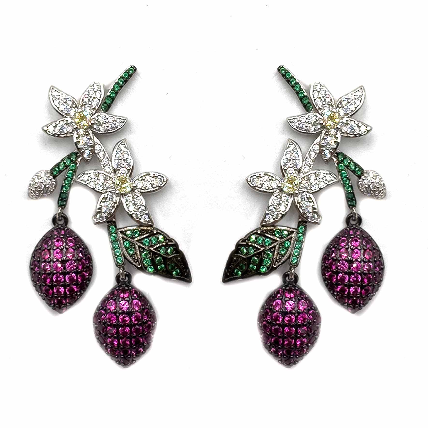 Palestro Milano Orecchini Fucsia Fiorellini & Limoni di pavè