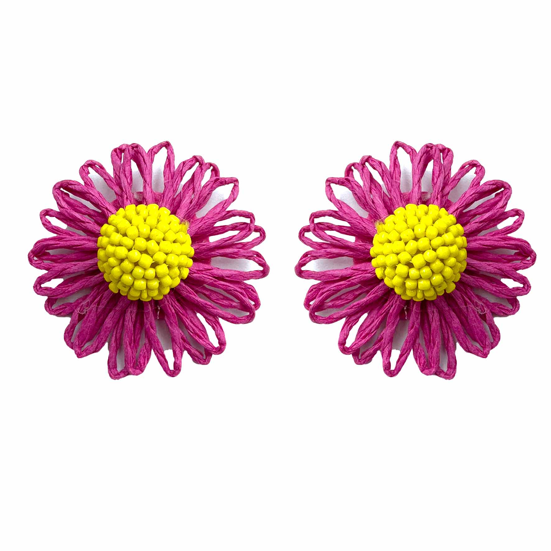 Palestro Milano Orecchini Fucsia Margherite colorate in rafia - classic edition
