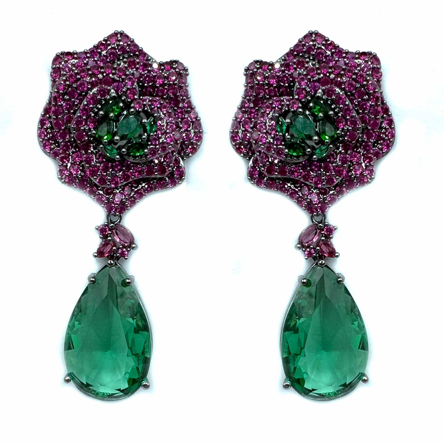 Palestro Milano Orecchini Fucsia-Pietra Smeraldo Rosa Incantata