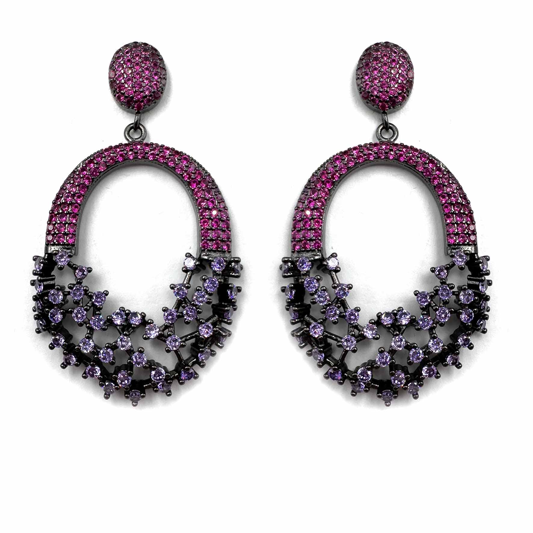 Palestro Milano Orecchini Fucsia/Viola Cestino di fiori di pavè