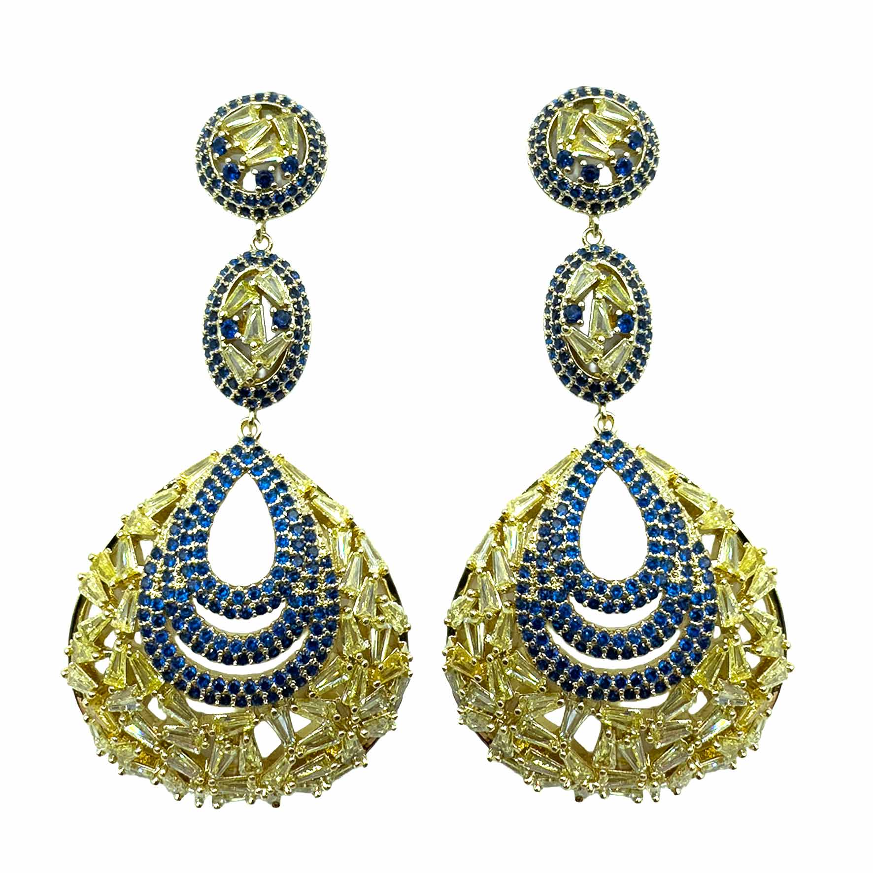 Palestro Milano Orecchini Giallo-Blu Gocce Pendenti Cristallizzate