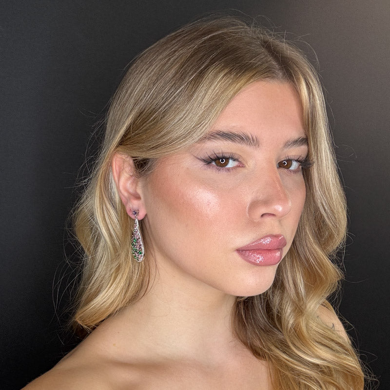 Palestro Milano Orecchini Goccia di pavè con pietre lillac/verdi