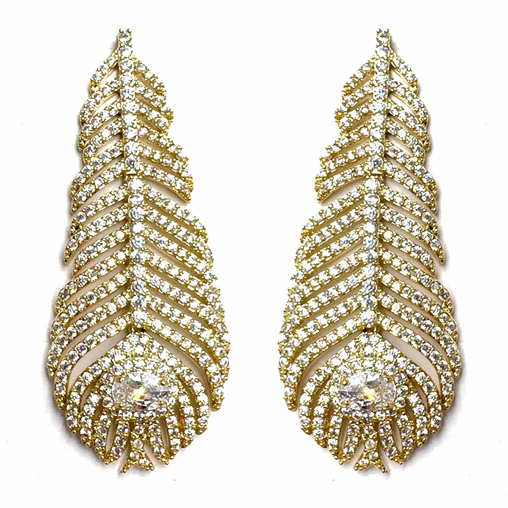 Palestro Milano Orecchini Gold Cristallo Piume di pavone pavè